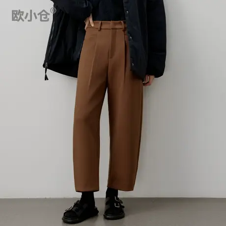 欧小仓秋冬醋酸斜纹香蕉裤 美拉德梨型友好九分裤 藏肉显瘦镰刀裤图片