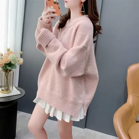 日系温柔风软糯套头毛衣女秋冬宽松加厚打底内搭针织衫慵懒风上衣图片