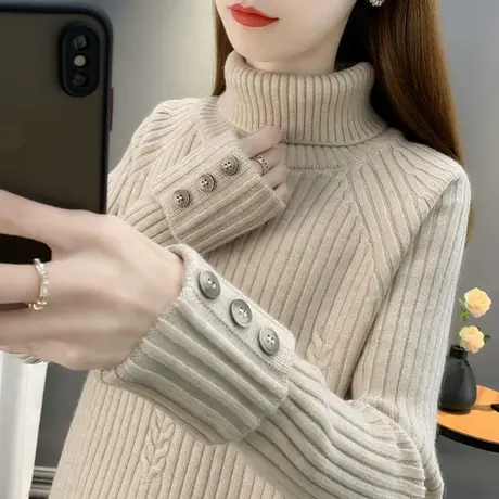 2023年新款高领毛衣女宽松外穿秋冬长袖针织打底衫女加厚保暖套头图片