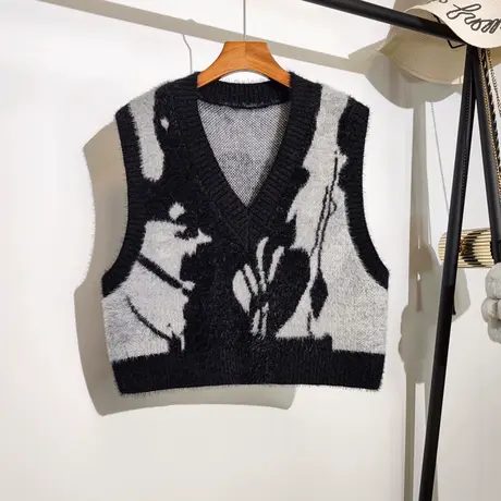 毛衣马甲背心女秋冬新款韩版宽松v领叠穿无袖坎肩针织衫上衣外搭商品大图