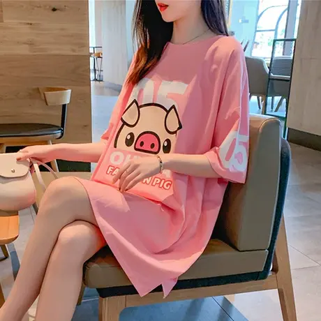 纯棉网红ins短袖t恤女夏装韩版宽松大码中长款百搭休闲可爱上衣潮商品大图