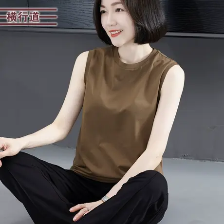 纯色圆领无袖宽松背心2025夏季新款韩版大码中年妈妈装外穿上衣女商品大图