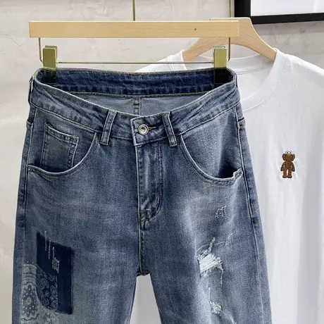 破洞牛仔裤男秋冬潮牌宽松直筒韩版潮流牛仔长裤子男春秋2023新款图片