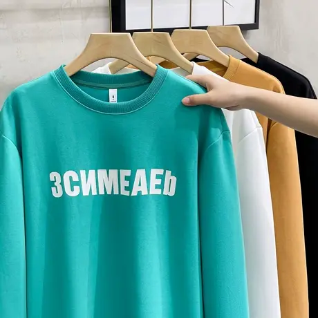 春秋卫衣男ins宽松百搭圆领潮流字母印花2023新款上衣休闲外套男商品大图