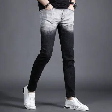 2022春秋季新款牛仔裤男修身小脚裤拼色潮牌潮流男士裤子痞帅个性商品大图