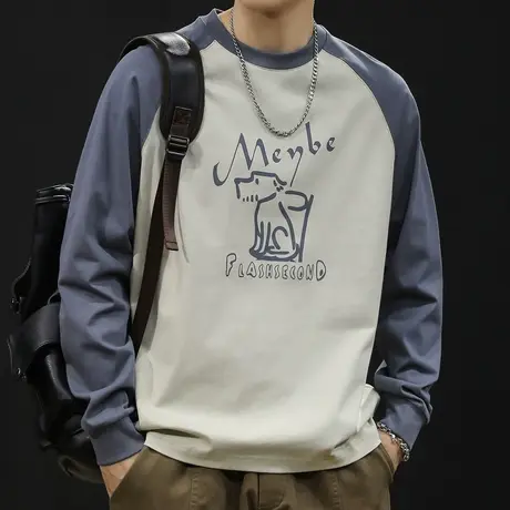 春季潮牌长袖t恤男纯棉宽松大码2024新款男士打底内搭衣服春秋款图片