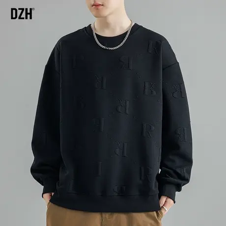 男士黑色重磅卫衣男圆领秋季潮牌男装2024新款长袖上衣男款打底衫商品大图