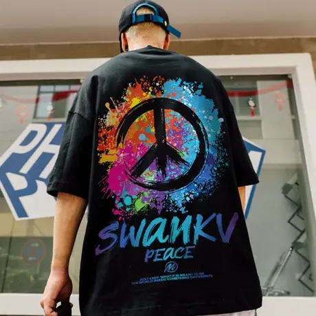 oversize港风潮牌国潮嘻哈反战短袖T恤男潮宽松大码情侣装半袖潮商品大图