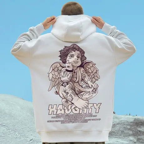 欧美高街潮牌胖子男装潮流连帽宽松上衣加肥大码情侣装国潮卫衣秋商品大图