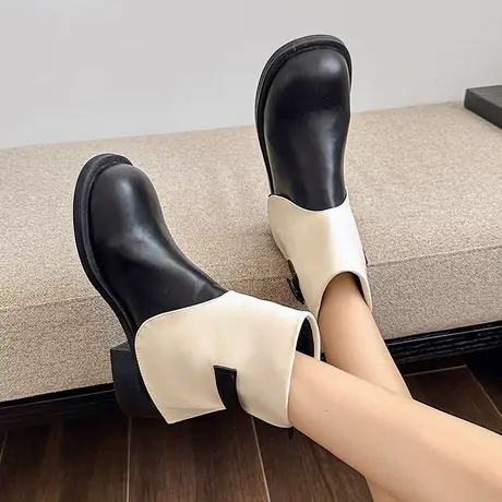 短靴女2023年新款秋季设计感小众圆头爆款马丁靴英伦风粗跟女靴子商品大图