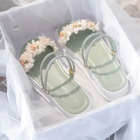 两穿凉鞋女2024年夏季新款网红百搭配裙子厚底时尚坡跟超火平底鞋商品大图