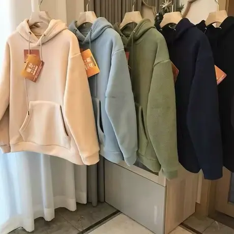 享永子【白菜福利价】闭眼入摇粒绒连帽卫衣保暖宽松休闲气质上衣图片