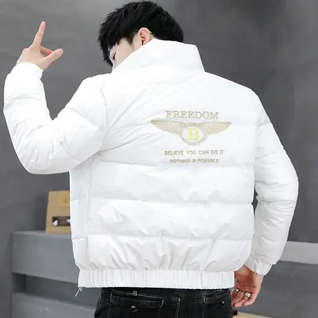 高端冬季棉衣男士欧洲站刺绣韩版休闲亮皮免洗抗寒羽绒棉服外套潮商品大图