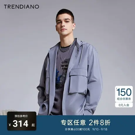 TRENDIANO潮牌官方男装春衬衣潮流时尚百搭立体口袋连帽衬衫男士商品大图