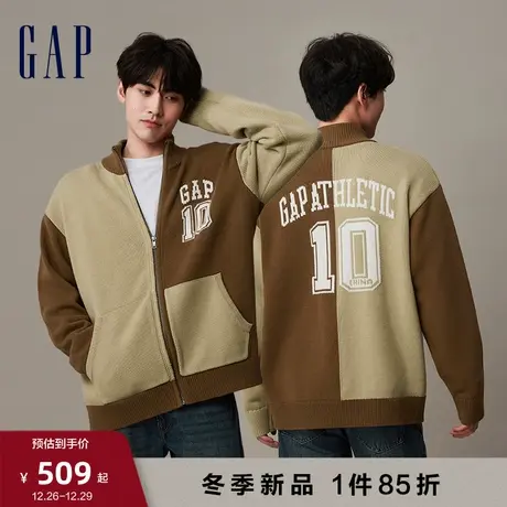 Gap男女装春秋LOGO撞色立领舒适毛衣高级宽松针织衫开衫842017图片