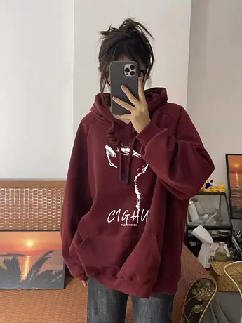 龙年卡通连帽卫衣女加绒复古chic上衣大码ins国潮冬季闺蜜装外套图片