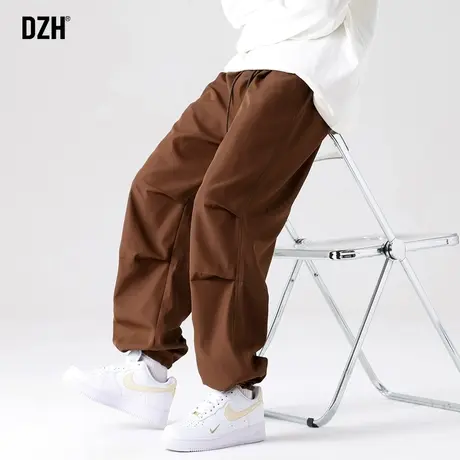 男士束脚裤子春季男款咖啡色休闲长裤2024新款工装裤男直筒裤男裤商品大图