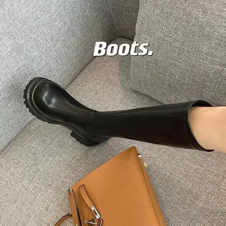 ins王炸!巨巨显瘦~厚底不过膝长筒靴女中跟弹力瘦瘦靴高筒骑士靴图片