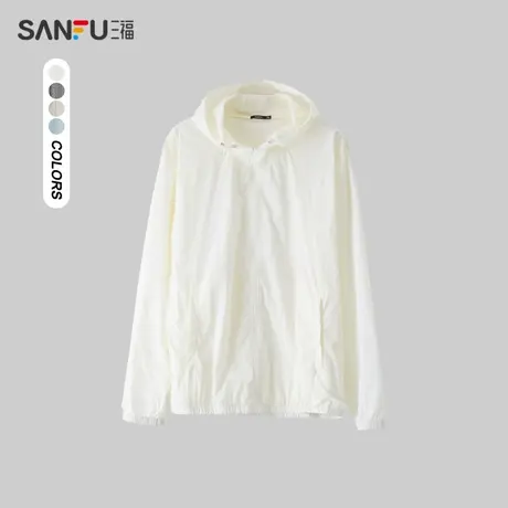 三福2024夏季防晒衣男防紫外线纯色情侣防晒衫薄款冰丝透气防晒服商品大图