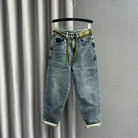 欧货复古时尚贴标牛仔老爹裤女2024春季新款高腰宽松显瘦哈伦裤潮商品大图