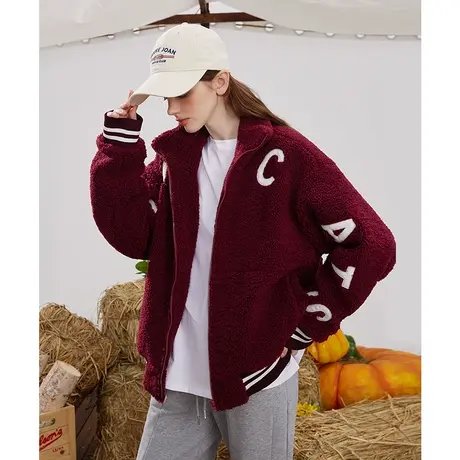 a02机车风贴布刺绣仿羊羔毛上衣2023冬季新款休闲百搭女式外套商品大图
