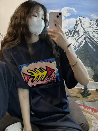 重磅纯棉黑色短袖t恤女ins潮夏季小众设计感宽松圆领美式复古上衣图片