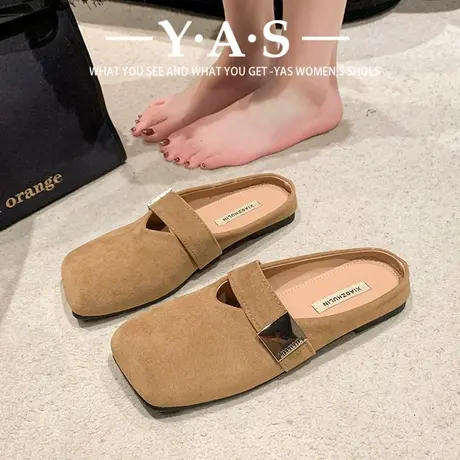 勃肯鞋女2024春季新款外穿厚底方头博肯包头半拖鞋一脚蹬懒人单鞋图片