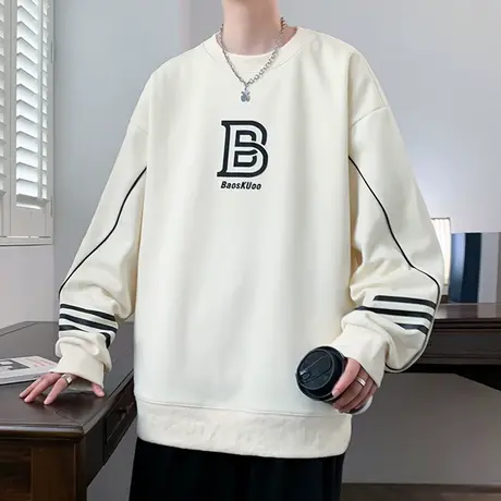 字母印花卫衣男春秋款圆领长袖t恤男潮流潮牌青少年百搭运动上衣商品大图