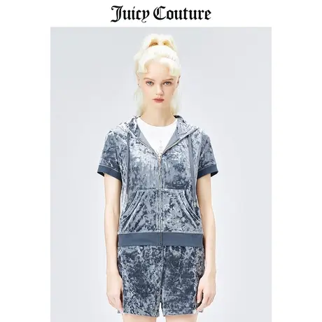Juicy Couture橘滋美式春季新款时尚运动短袖天鹅绒连帽外套上衣商品大图