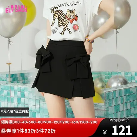 妖精的口袋蝴蝶结a字黑色短裤女2023夏季新款高腰裙裤显瘦裤子潮商品大图