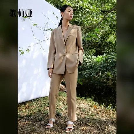 歌莉娅西装女外套春秋新款高级感精纺羊毛通勤咖色西服122L6M340图片