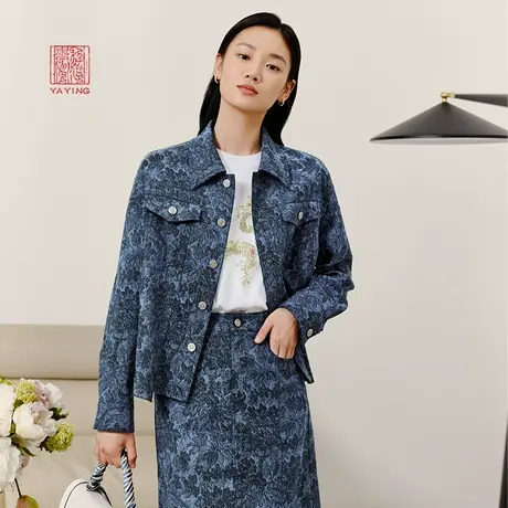EP雅莹高端系列 优雅提花宽松短款牛仔外套 2023秋冬新款J101A商品大图