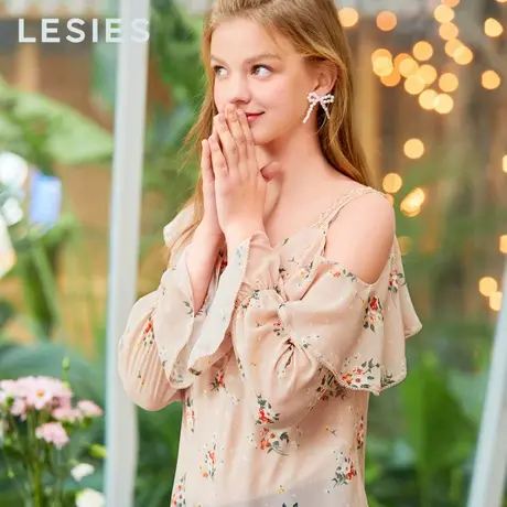 蓝色倾情春秋季女装新款衬衫 上衣洋气粉色露肩雪纺印花上衣商品大图