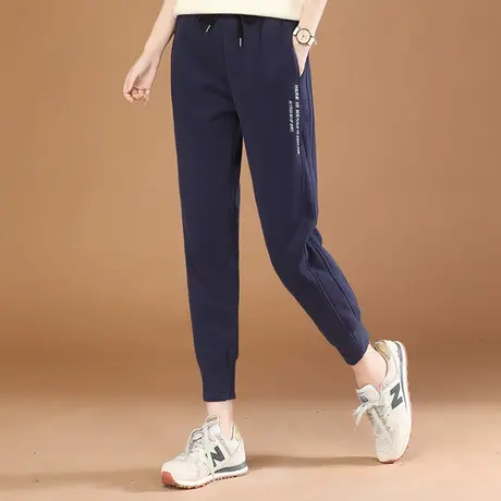 韩潮袭人松紧腰刺绣束脚加绒加厚卫裤2023冬装新款休闲运动裤女图片