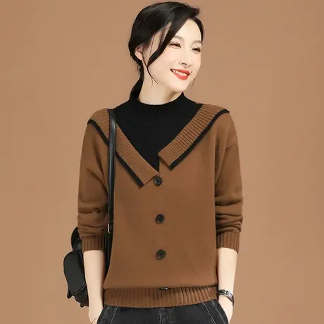 韩潮袭人假两件半高领加厚套头针织衫女2023年冬季新款打底衫毛衣图片