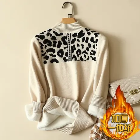 秋冬加绒毛衣女加厚一体绒内搭宽松半高领套头打底针织衫保暖上衣商品大图