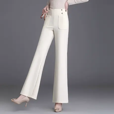 韩版白色阔腿裤女高腰2023新款垂感宽松长裤通勤气质休闲直筒裤子商品大图