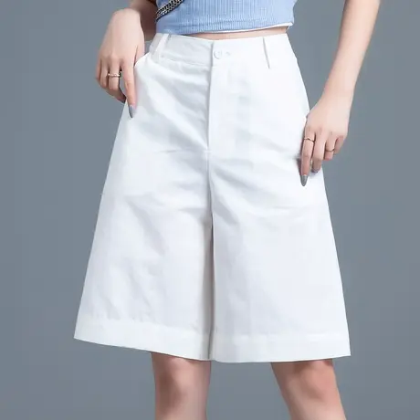 白色百慕大五分裤夏季棉麻亚麻西装短裤女夏薄款阔腿a字大码中裤图片