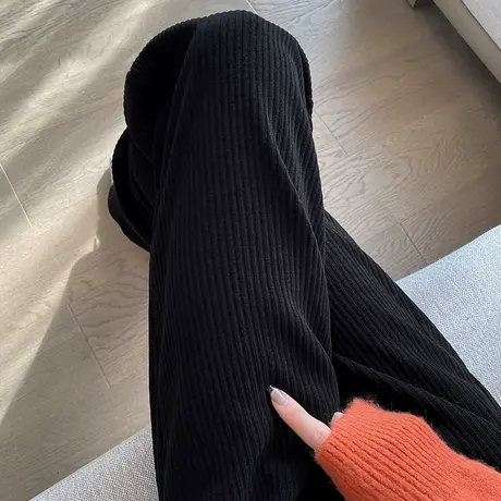 黑色雪尼尔阔腿裤女2023年春秋新款高腰垂感直筒休闲条绒拖地裤子商品大图