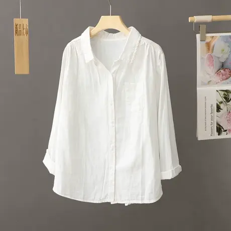 百搭简约休闲款白色衬衫女宽松长袖春秋季纯色打底衫衬衣外搭上衣图片