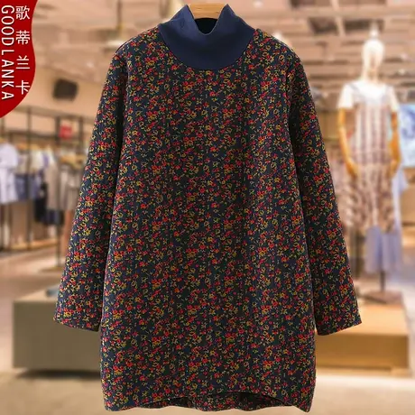 中年50周岁妈妈夹棉外套上衣加肥加大码女洋气碎花加厚卫衣200斤商品大图