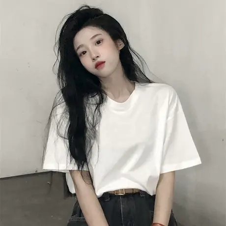 夏季韩版2023新款宽松大版古着感百搭刺绣圆领短袖T恤上衣女学生图片