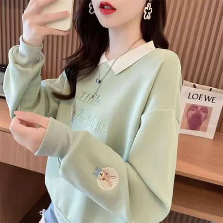小个子卫衣女秋冬韩版宽松加绒加厚polo领百搭学生假两件上衣外套商品大图