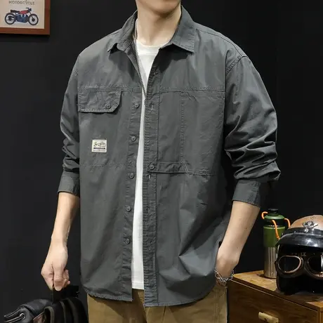 日系潮牌衬衫男士衬衣长袖休闲工装外套男秋季23新款衬衫美式春秋图片