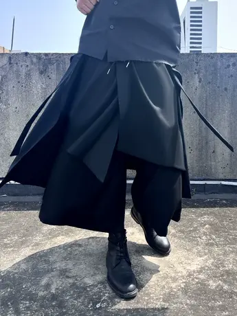 山本耀司暗黑裙裤设计感假两件黑武士裤子男夏季新中式男装剑道裤图片