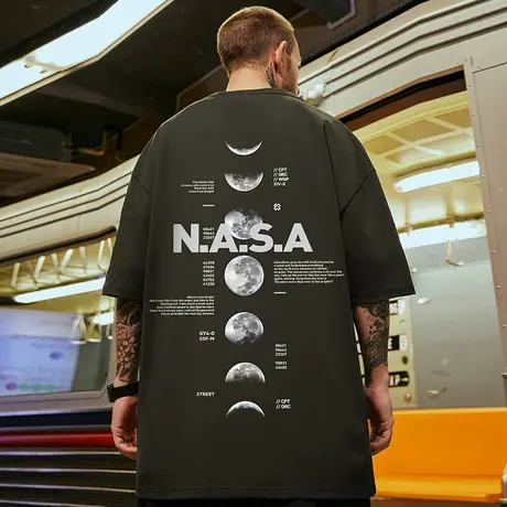 国潮嘻哈潮牌nasa联名短袖t恤男潮流宽松加肥加大码半袖体恤夏装商品大图
