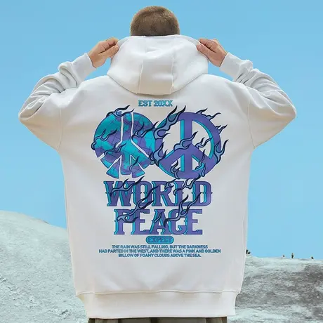 国潮oversize连帽卫衣男潮牌ins潮流大码男装秋冬季加绒加厚情侣商品大图