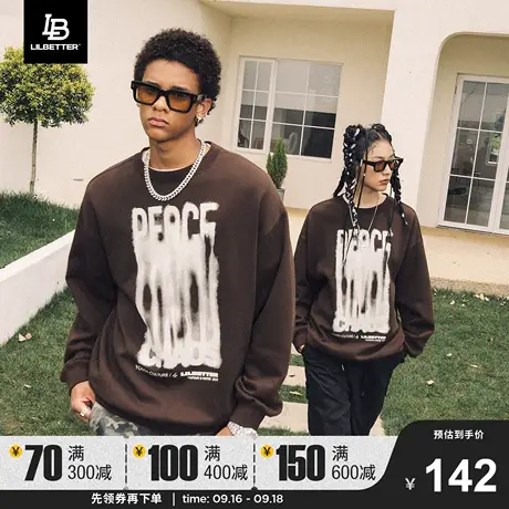 Lilbetter卫衣男秋冬季加绒美式外套帅气复古情侣装字母潮牌衣服商品大图