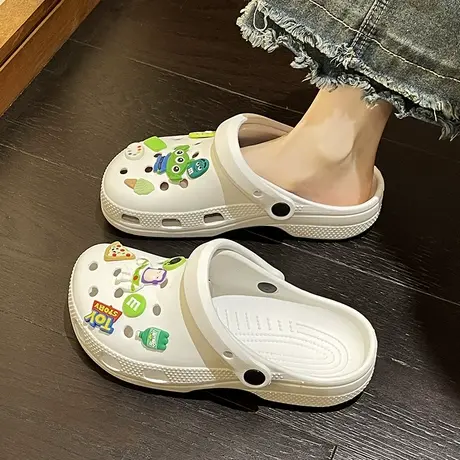 可爱卡通ins洞洞凉鞋女夏季软底外穿防滑护士厚底包头半拖鞋女款图片