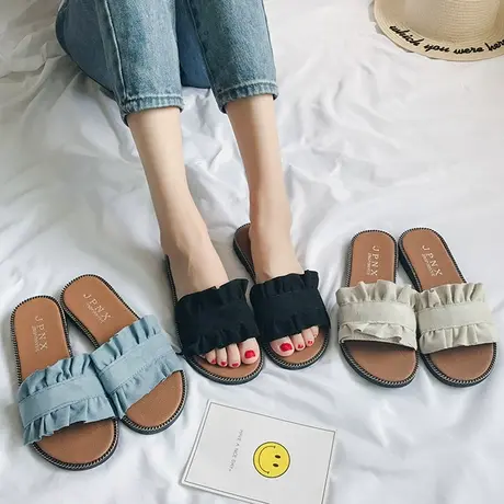拖鞋女夏时尚外穿2023新款韩版百搭防滑凉拖学生沙滩鞋平底一字拖商品大图